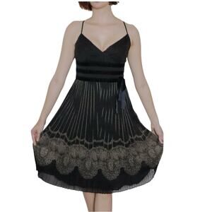 Ann Taylor Loft- Elegant Pleated Lace Print Cocktail Dress Size 4P Holiday